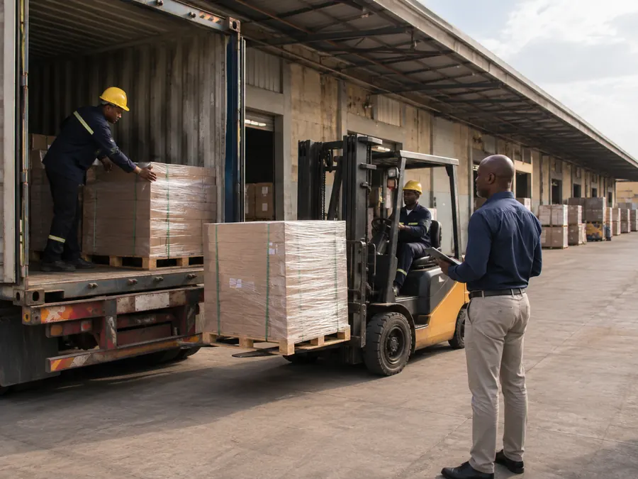 Warehouse logistics and forklift loading palletized goods