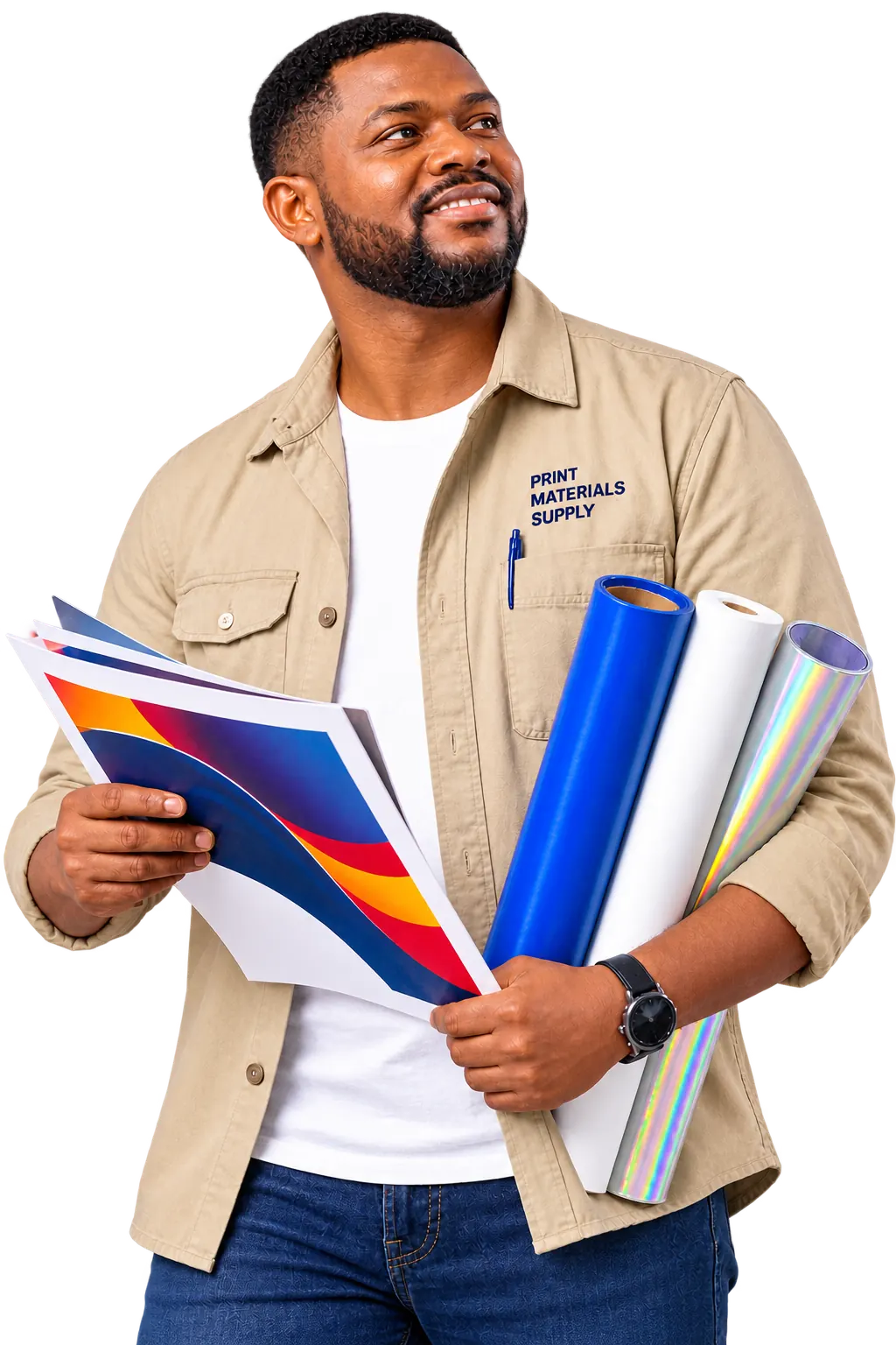 Supplier holding printed sheets and print media rolls