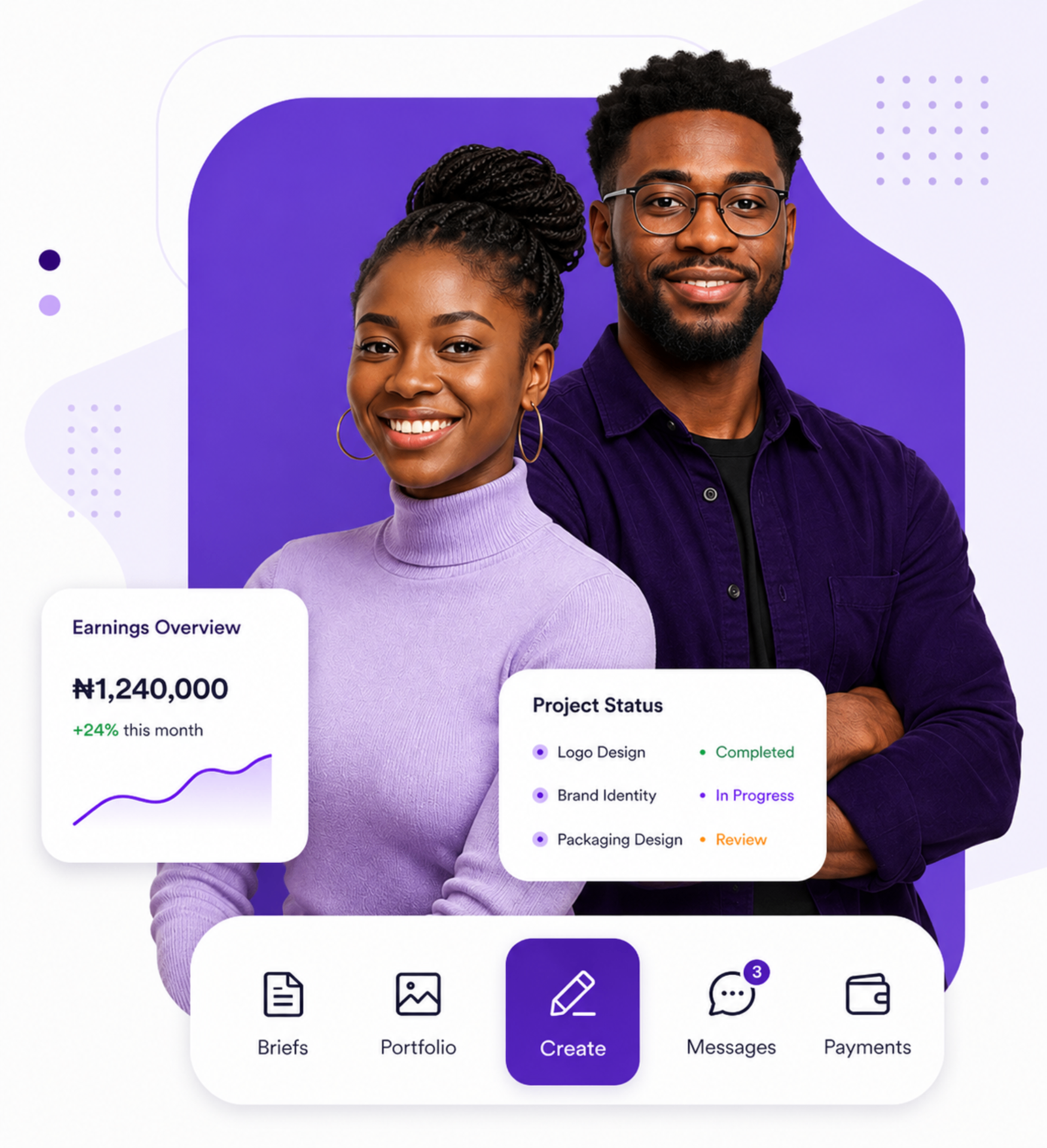 Nigerian designers on Page Africa — earnings overview, project status and native mobile app