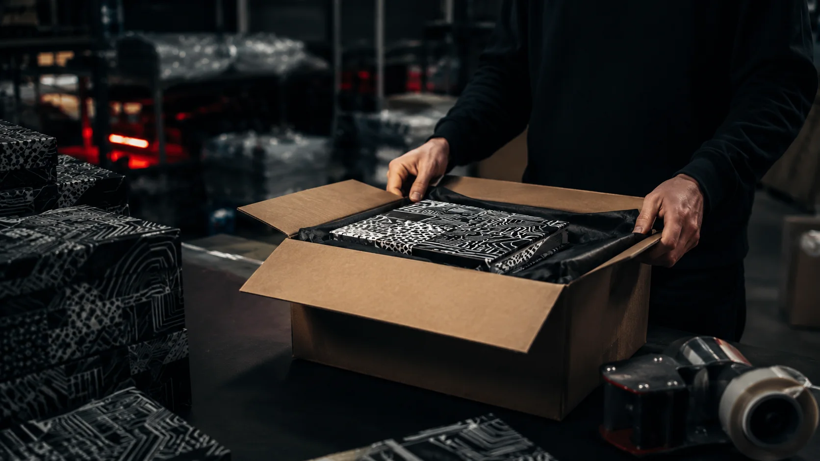 Packing finished products for delivery.