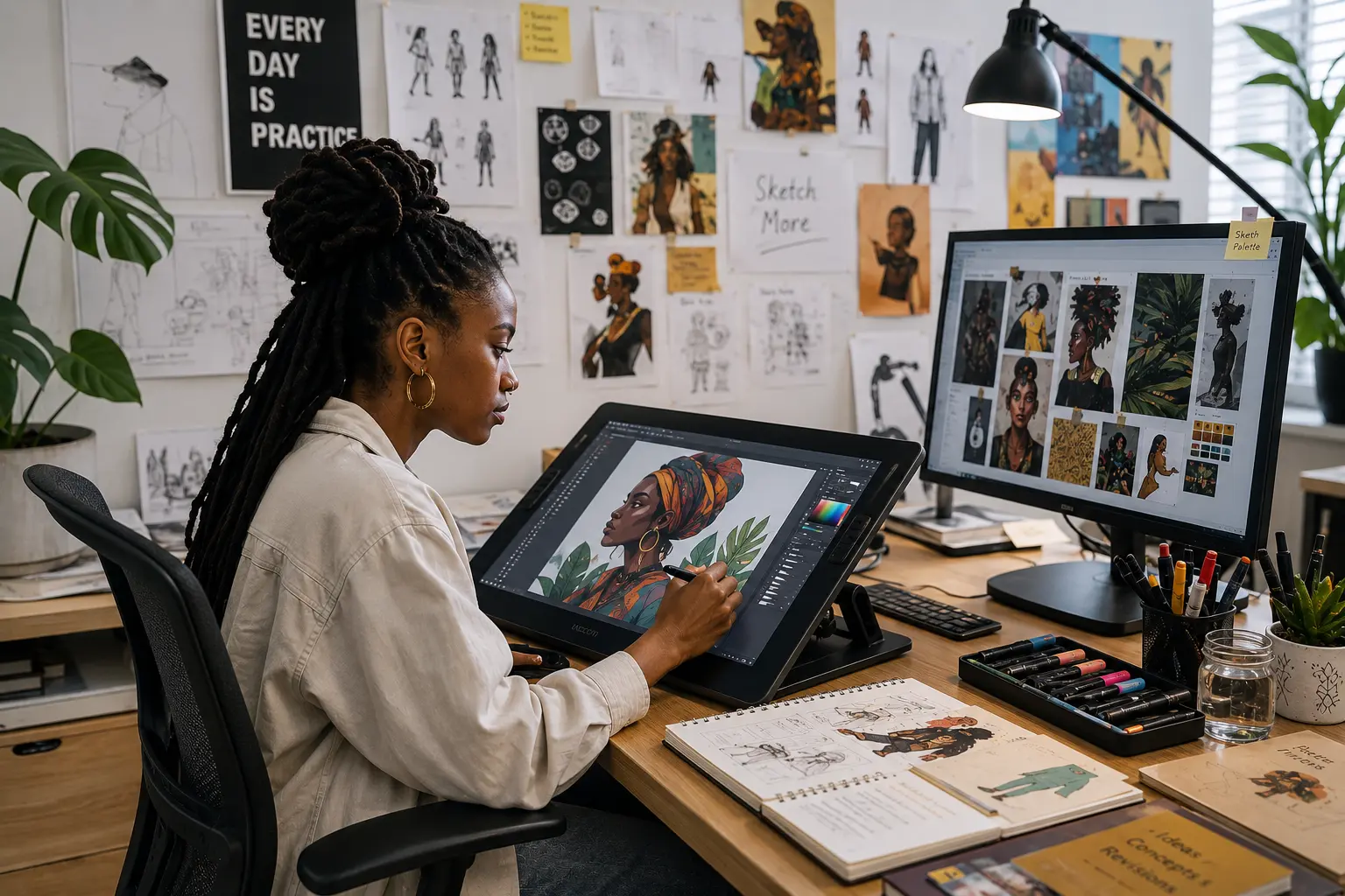 Illustration — a Nigerian creative professional at work